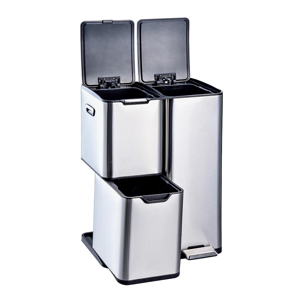 3 in 1 Kitchen Trash Can, Triple Compartment Garbage Can, Heavy Duty Anti Fingerprint Brushed Recycli